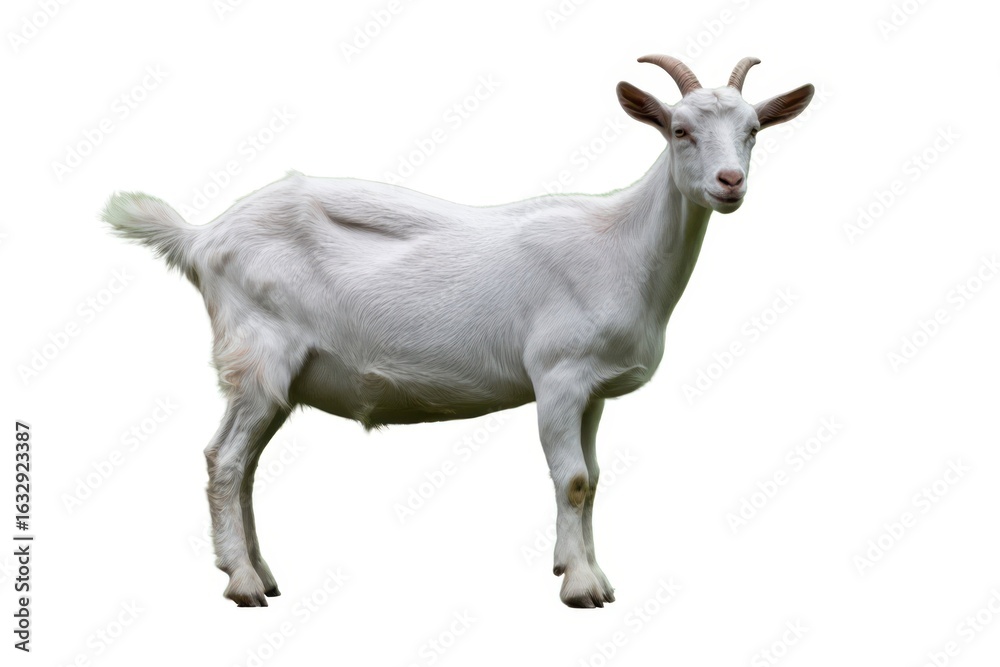 portrait of white goat standing up isolated on a white background with text space can use for advertising ads branding isolated, white background portrait of white goat standing up isolated on a white background with text space can use for advertising ads branding isolated, white background