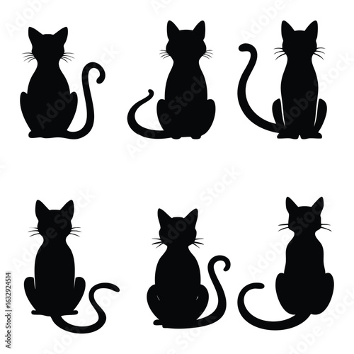 Silhouette of cats: a collection of stylish black silhouettes of feline companions. Simple yet effective, ideal for a variety of design applications