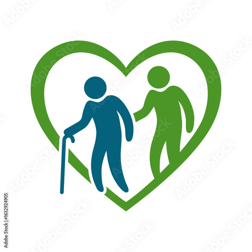 Elderly care logo vector illustration template. Simple design in love shape