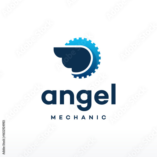 Angel Mechanic Logo designs concept vector, Gear Fly logo template icon