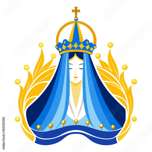 Golden Crown and Blue Veil Vector – Queenship of Mary Assumption Symbol