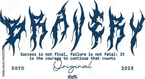 Metal Vintage Typography Bravery Slogan Print with Grunge Effect for hoodies, T-Shirt, or Wall Art Design - Vector