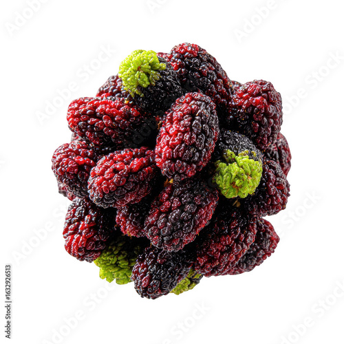 Exquisite close-up showcasing pile of delicious fresh mulberries with vibrant colors, perfect for summer recipes on transparent background.