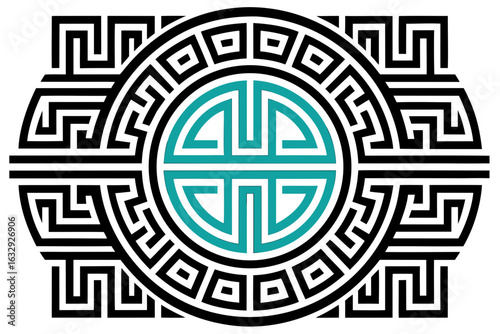 Traditional chinese fu character symbol with geometric pattern isolated on white background