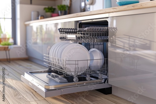 premium quality picture of Studio shot of a loaded dishwasher
