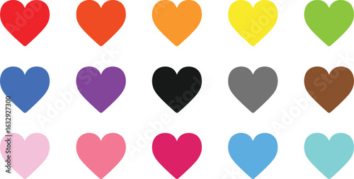 Vector art of set of colorful heart shapes isolated on white background