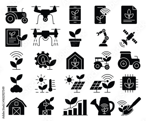 Agricultural Technology Icons for Smart Farming and Sustainable Practices