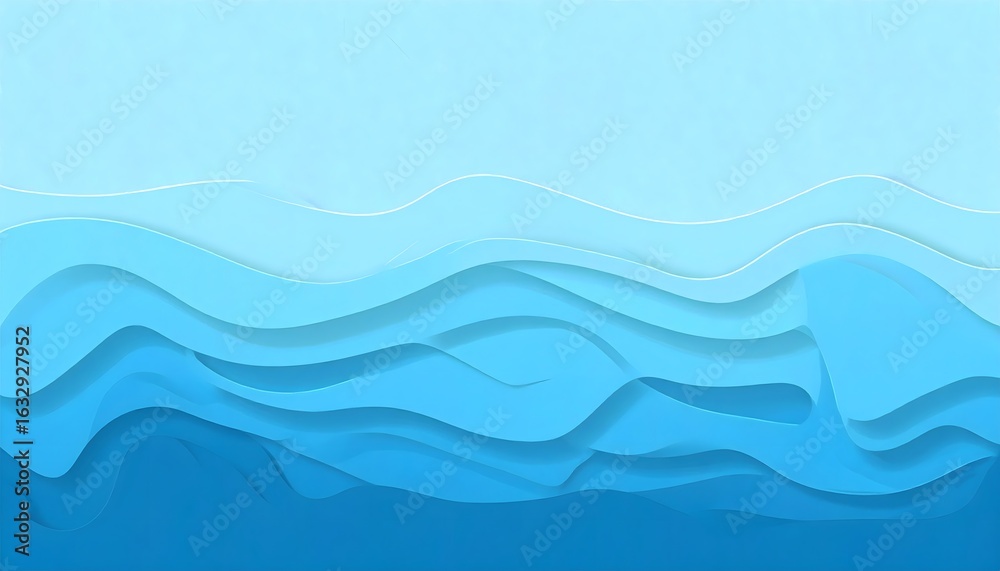 Fototapeta premium Abstract Blue Ocean Waves Background, Layered Paper Cut Style with Gradient Shades