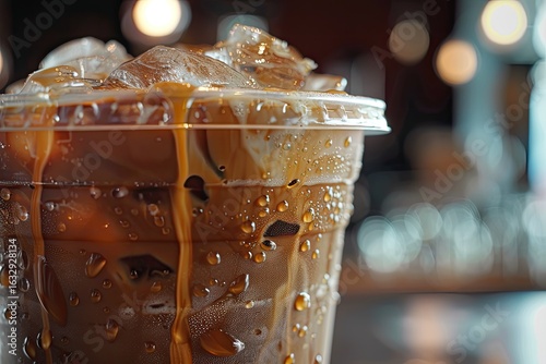 clear pixel image of Close up of iced coffee in a plastic cup