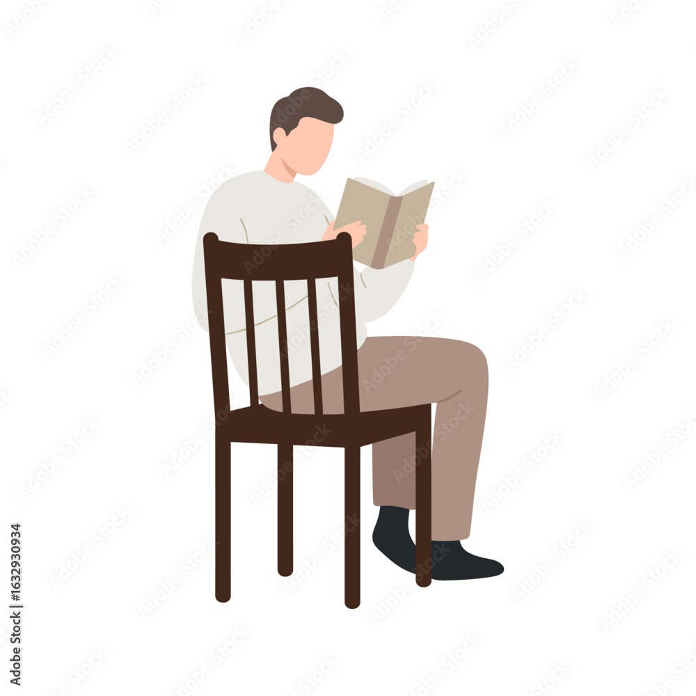 Fototapeta premium Man sitting in a chair reading a book simple illustration flat design vector graphic