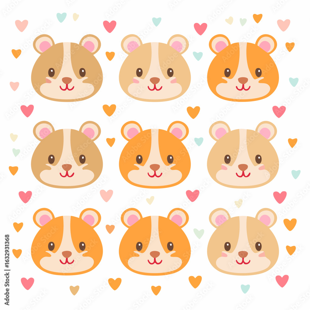 Obraz premium Minimal hamster faces in flat style