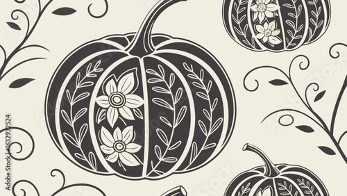 Floral pumpkin thanksgiving autumn harvest fall season decorative design vector illustration pattern art