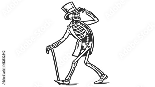 Walking skeleton in suit vector illustration for halloween or day of the dead design theme use 100 char