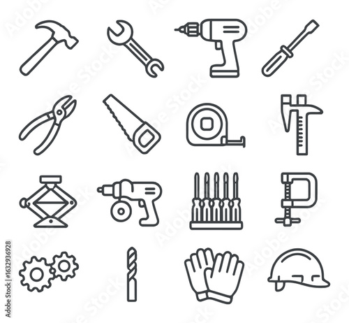 Set of metal tool icons on dark background