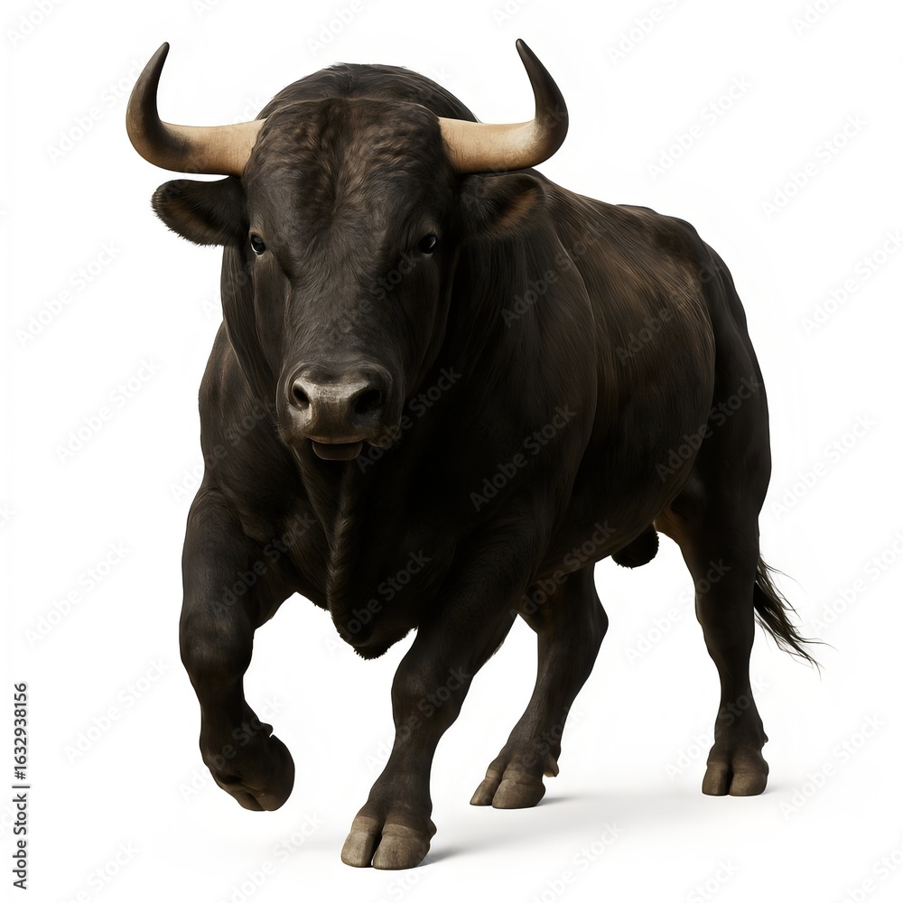 Naklejka premium Powerful Black Bull Charging Forward