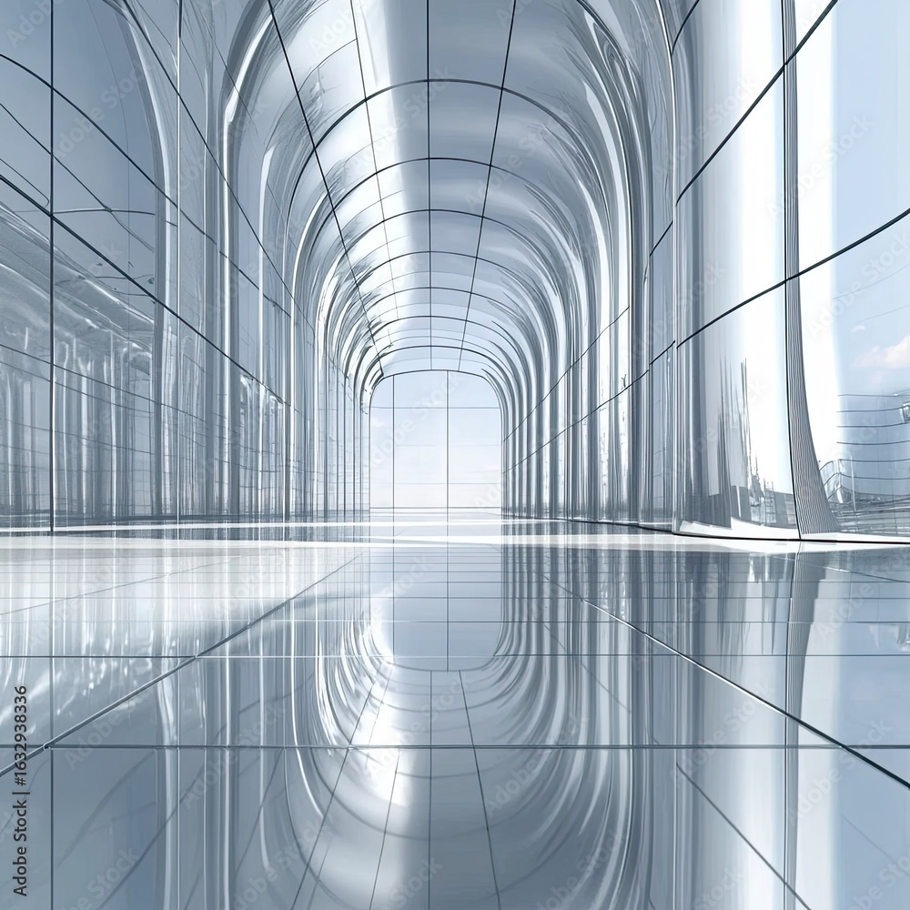 Obraz premium Futuristic architectural design showcasing a sleek and modern interior space with reflective
