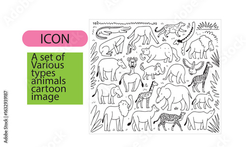 A set of animal line art image.
