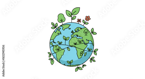 Illustration of a thriving Earth, showcasing nature and environment preservation effort  for future generations