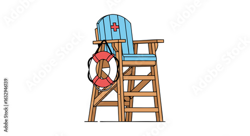 Vibrant Lifeguard Stand Illustration Symbolizing Safety and Vigilance at the Beach in a Detailed Artistic Composition