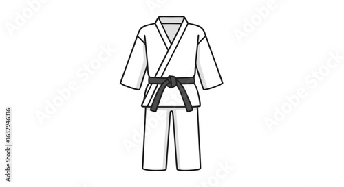 Simple depiction of white karate gi with black belt symbolizing discipline and focus in martial arts training for strength and personal development