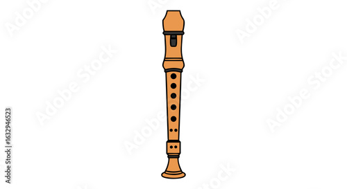 Illustration of a Recorder Musical Instrument with Detailed Features and Clean Lines for Educational or Artistic Uses
