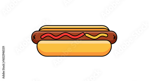 Vibrant cartoon hotdog with condiment detail on a clean white backdrop offering a modern visual appeal