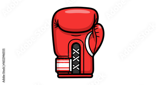 Red Boxing Glove Isolated: Symbol of Strength, Competition, and Athleticism Depicted in a Stylized Cartoon Style