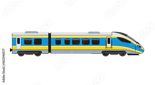 Modern electric multiple unit train illustration offering fast transit services across various regions and cities for passengers commuting long