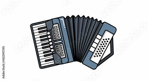 Vibrant accordion illustration in simple cartoon style for music themed compositions, a lively and detailed musical instrument illustration for