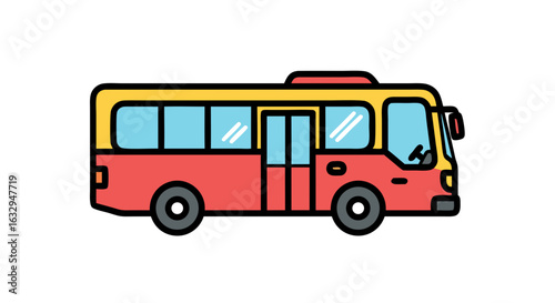 Vibrant School Bus Cartoon Illustration with Retro Flair and Muted Color Palette for Children's Media and Educational Purposes