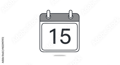 Graphical presentation of a calendar icon displaying the fifteenth day isolated on a clean white background for schedule management or deadline