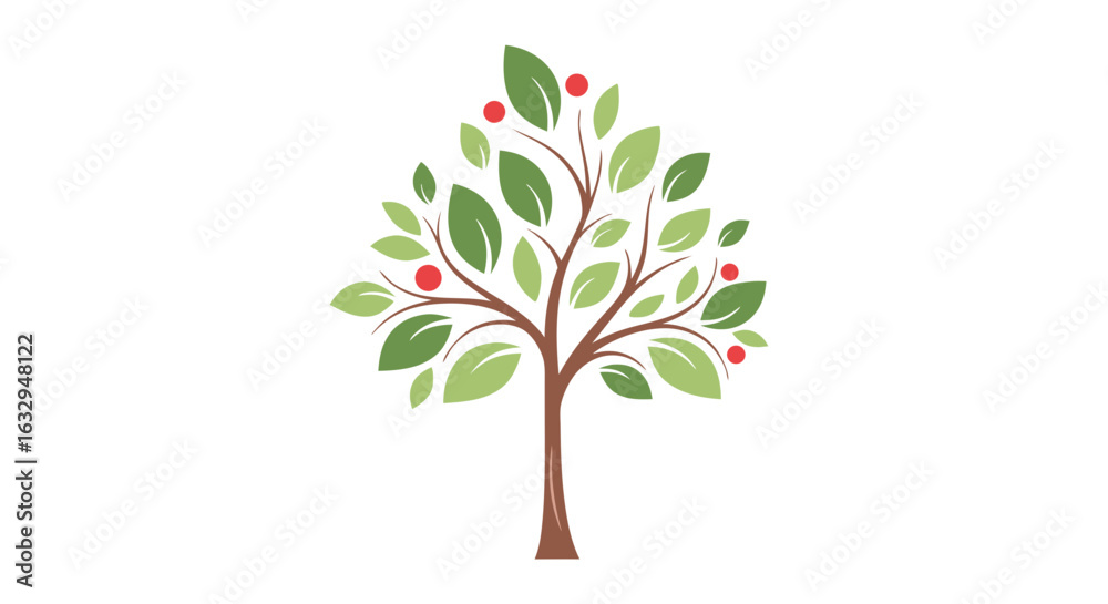 Obraz premium Stylized Tree with Red Berries: A Symbol of Growth, Nature, and Vitality on White Backdrop