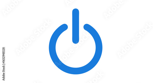 Simple blue power button icon on white background, symbolizing control and activation, minimalist vector illustration with modern aesthetic