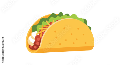 A playfully stylized taco illustration against a clean white backdrop, radiating appetizing vibes and inviting culinary exploration