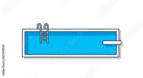 Illustrative Swimming Pool Graphic with Ladder and Diving Board Design for Recreation and Summer Fun Ideas