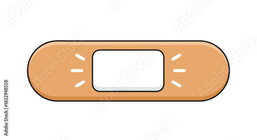 Cartoon Bandage Illustration with Rounded Edges and Central White Pad on Clean Background, a Soothing Protection Symbol