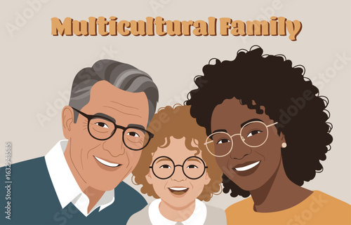 Happy African and Caucasian Multicultural Family Smiling