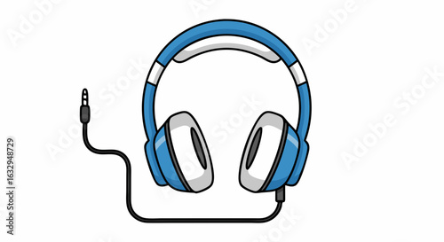 Vibrant blue headphones with a sleek minimalist cartoon style on a clean white backdrop for musical enjoyment illustration design