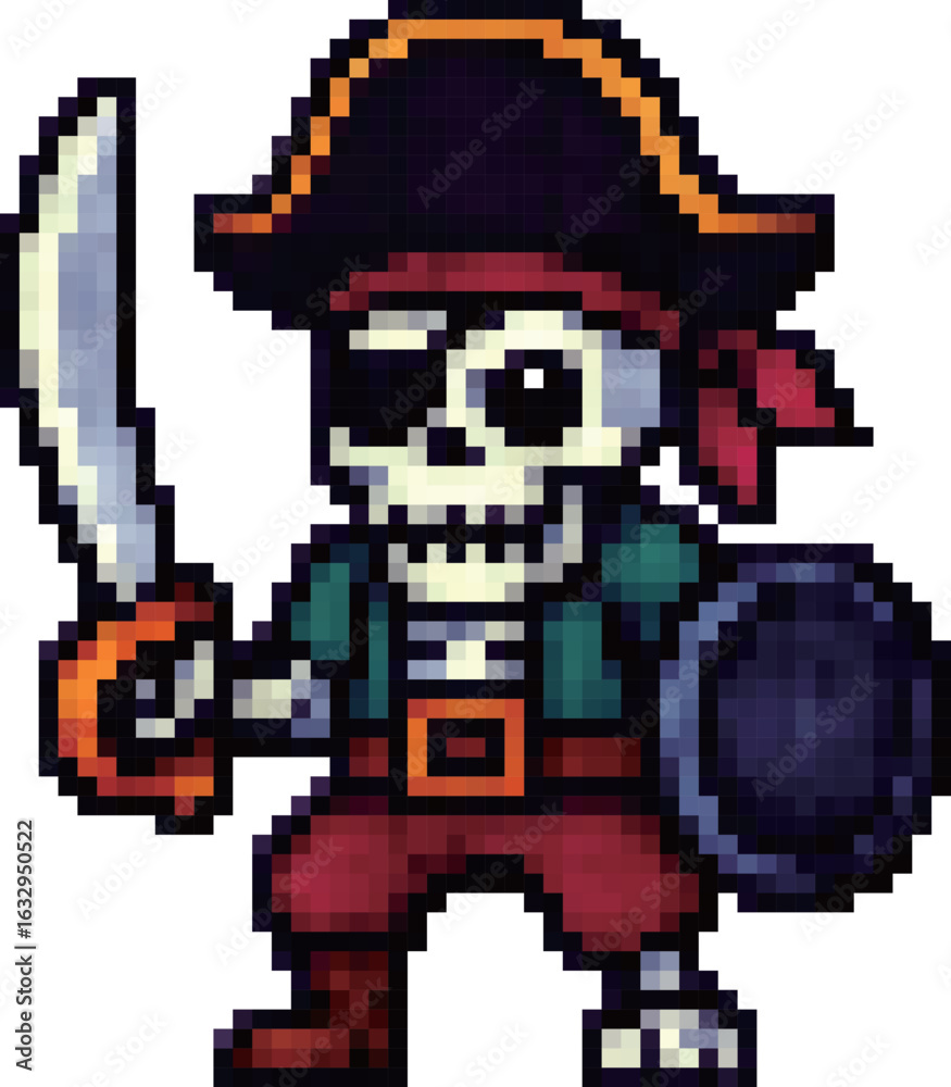 Fototapeta premium Dot art skeleton pirate that might appear in RPGs