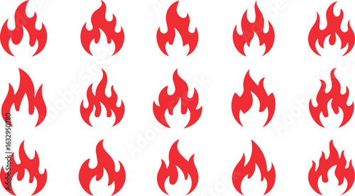 Red fire flames vector illustration graphic design elements burning hot fiery blaze inferno danger heat