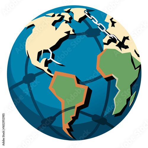 Cracked Globe with Broken Chains Representing Global Slavery Impact