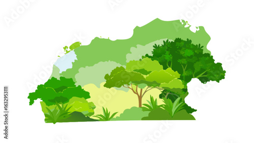 Green forest landscape illustration vector design for nature background and wallpaper with trees and plants