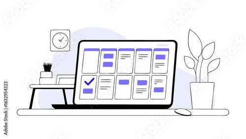 agile software development lean project management tool project management business development concept. business developer using kanban board framework on laptop computer.