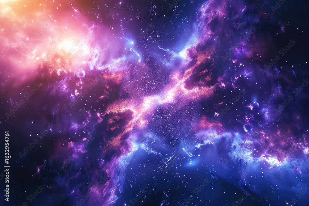 Naklejka premium Sharp Picture of Cosmic Scenery with Vivid Nebula and Galaxies