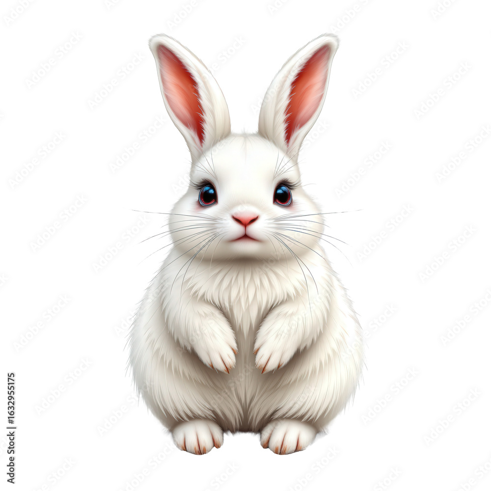Fototapeta premium Cute White Rabbit with Big Ears and Soft Fur Sitting Upright