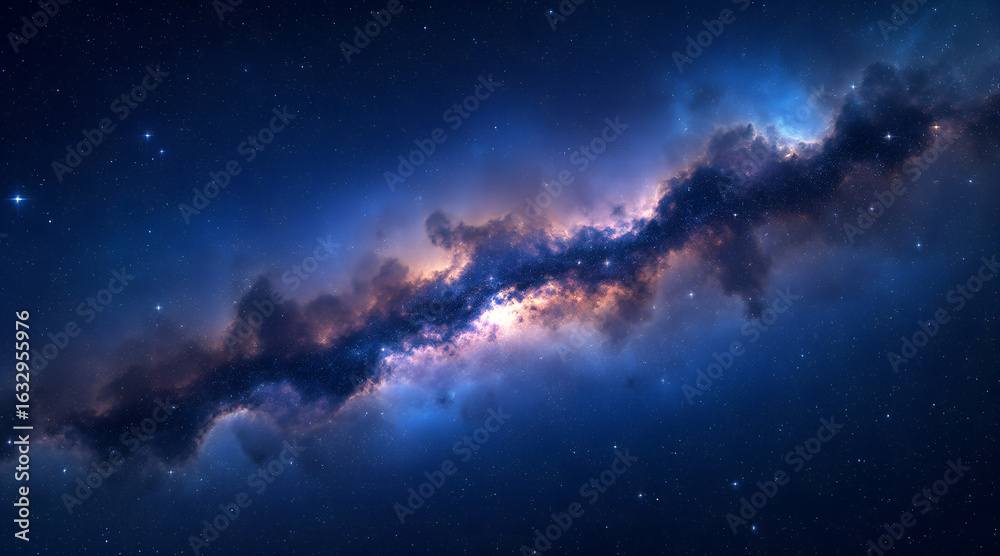 Fototapeta premium Vibrant and colorful nebula clouds glowing with starlight in the vast expanse of deep space galaxy