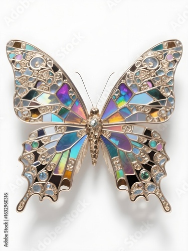 A symmetrical butterfly, wings spread