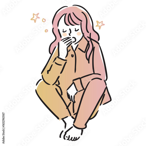 パジャマ　寝巻き　女性　あくび　眠い