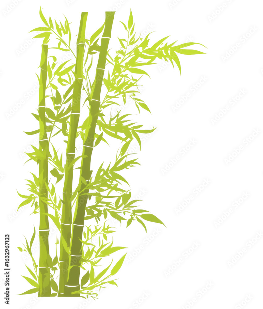 Fototapeta premium A vibrant illustration of bamboo stalks with green leaves, representing natural vegetation and eco-friendly design elements.