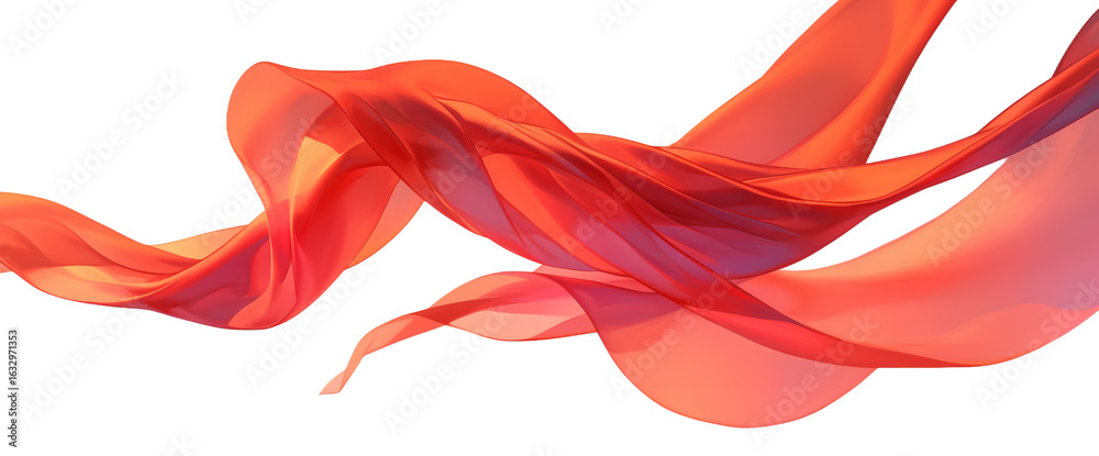 Fototapeta premium Elegant red fabric ribbons flow gracefully in the air, showcasing soft texture and dynamic motion with a modern abstract design.